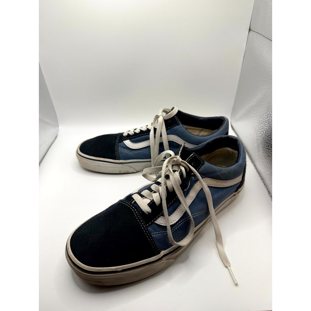 VANS Old Skool Mens 9 Sneakers Navy Canvas Low Top Lace Up Skateboard Shoes